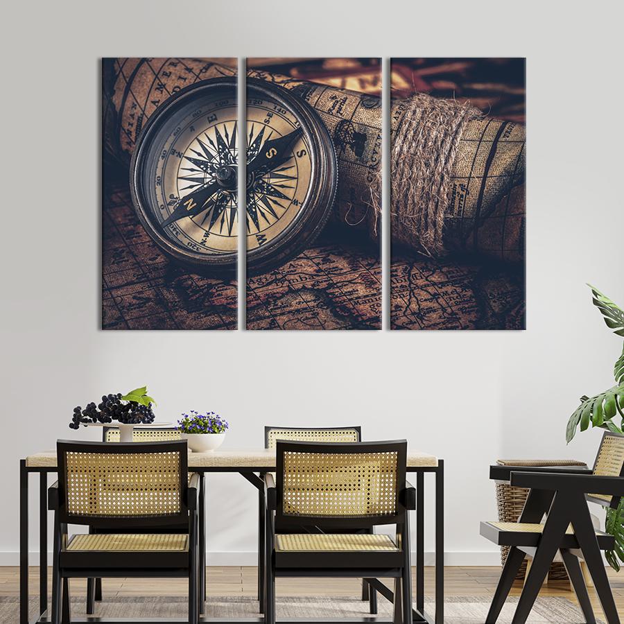 Модульная картина триптих Старинная карта и компас 128x81 см (529-31)