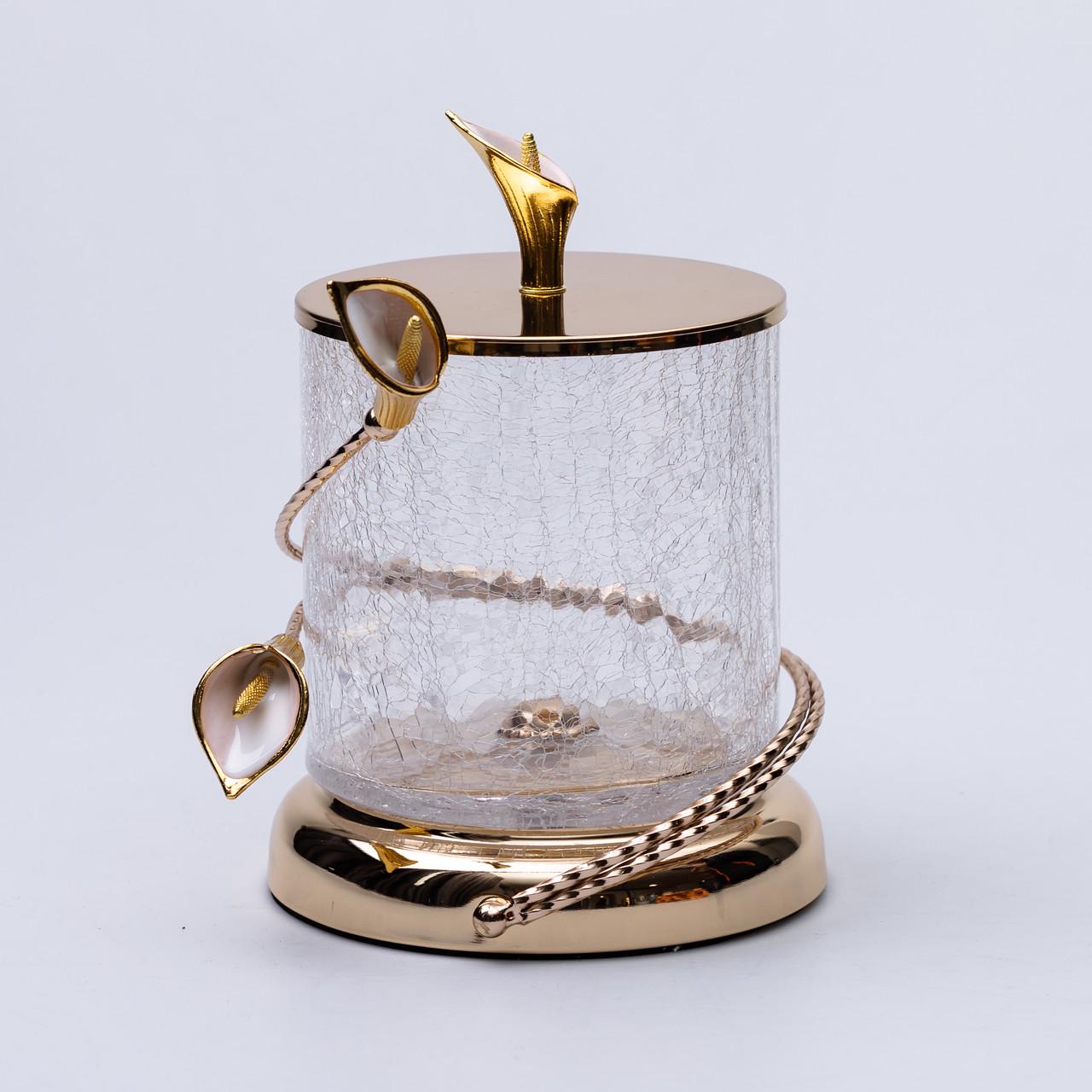 Цукерниця скляна з квітковим металевим декором з кришкою 14x20 см (6986) - фото 3