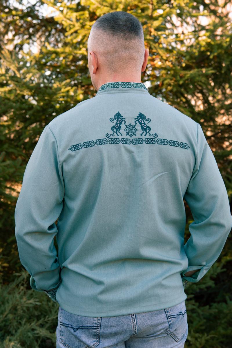 Вышиванка мужская из льна с геометрическим орнаментом 5XL Зеленый (2467950126) - фото 3