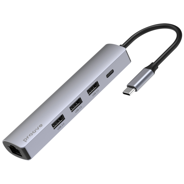 Адаптер USB хаб Proove Type-C Hub Iron Link 5 in 1 3 USB + Tyce C + RJ45 Silver