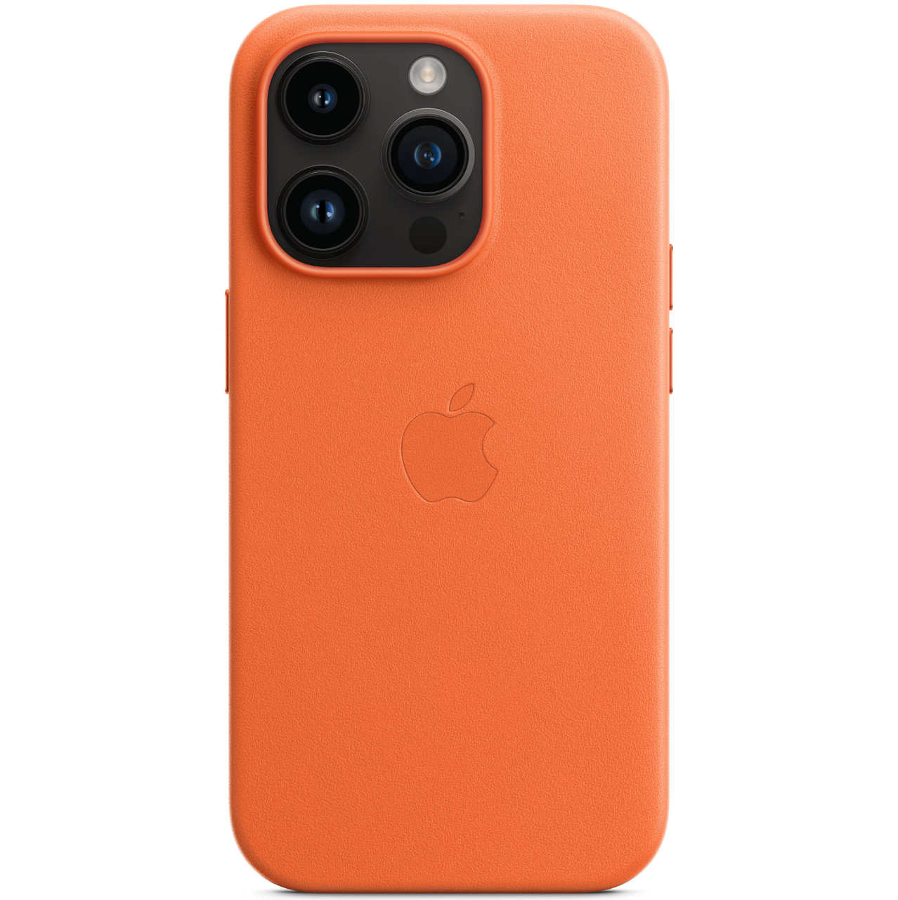 Кожанный чехол-накладка Apple Leather Case with MagSafe for iPhone 14 Pro, Orange (HC) - фото 3