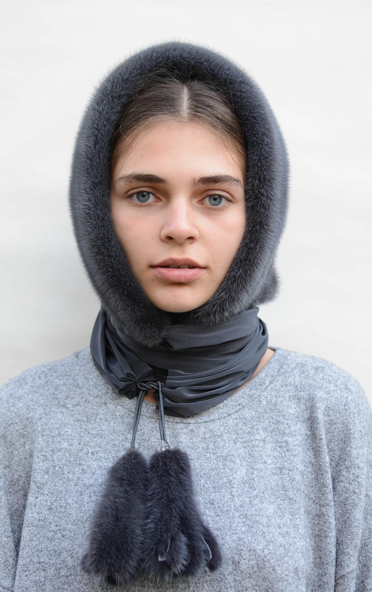 Женский платок из меха норки Меховой стиль Ракушка Графит One size (002/G)