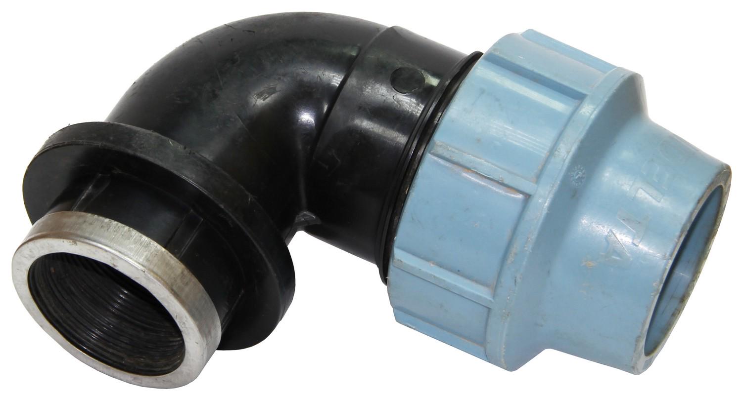 Коліно затискне Santan КВР для поліетиленових труб з внутрішнім різьбленням d 63 мм 90° 2" (AR3529)