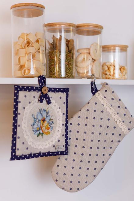 Прихватка Прованс Вінтаж Сині горошки 20х20 см та рукавичка 19х32 см (39337)