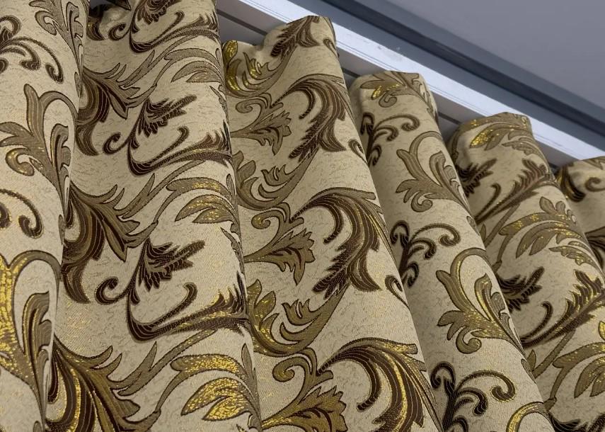 Тканина для штор жакард Завиток 1,45 м Бежевий/Венге/Золотистий (1643ш) - фото 6 Тканина для штор жакард Завиток 1,45 м Бежевий/Венге/Золотистий (1643ш) - фото 6