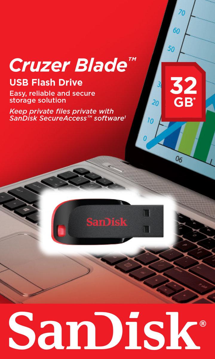 Флеш память Flash Sandisk Usb 2.0 Cruzer Blade 32 Gb Black/Red - фото 2