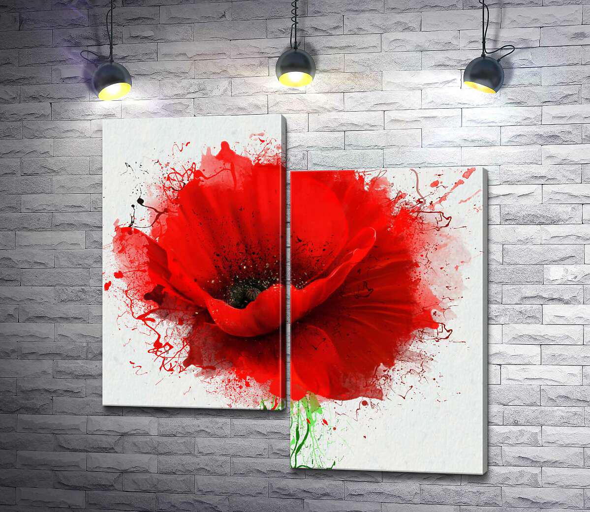Модульная картина ArtPoster Яркие брызги краски на силуэте нежного мака 100x100 см Модуль №5 (003263)