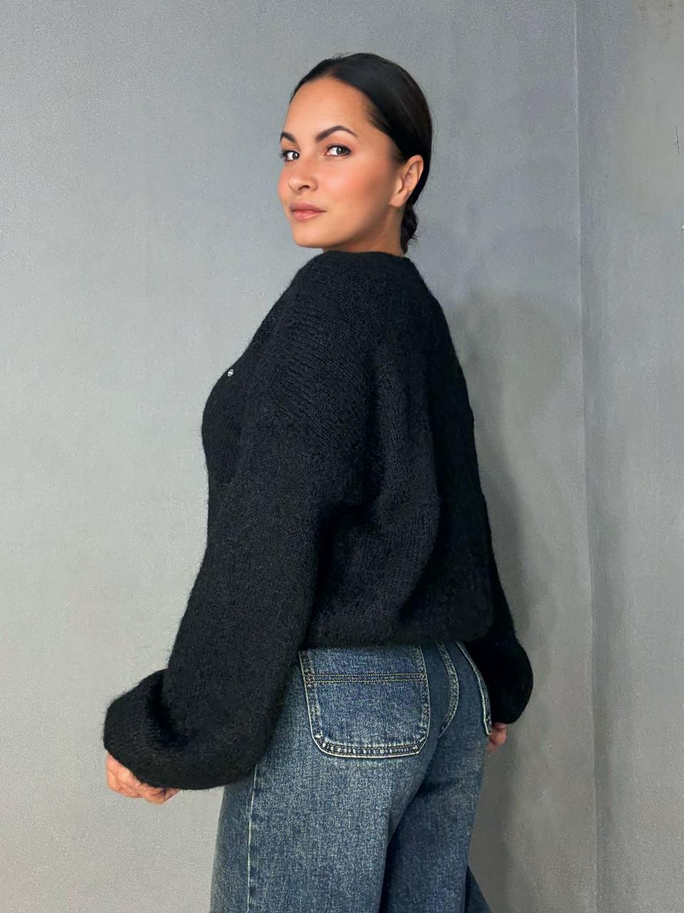 Светр жіночий A-N 08-1 з вовною виріз мис OS Чорний (5468) - фото 4