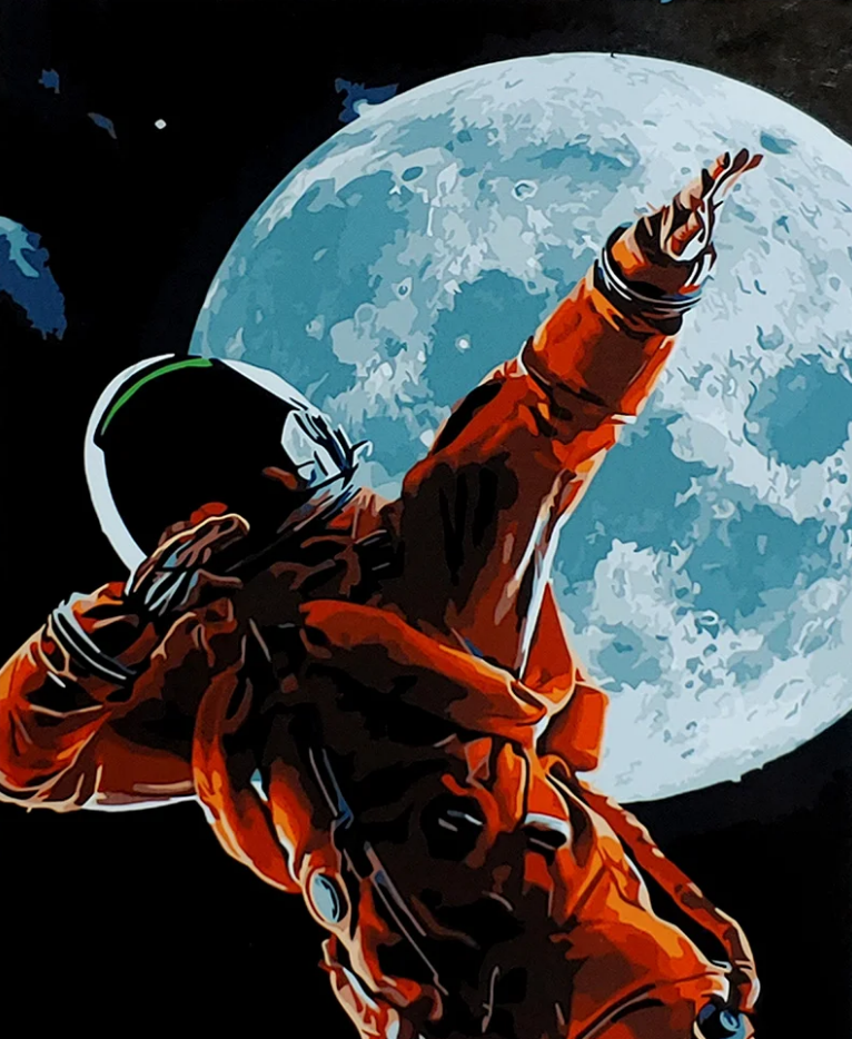 Картина по номерам Strateg Премиум Крутой космонавт с лаком и уровнем 40x50 см (SY6779)