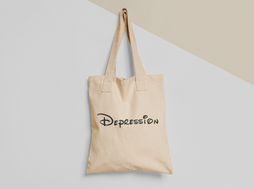 Эко-сумка шоппер с принтом "Depression" 38х40 см Бежевый (ПН33-Т) Эко-сумка шоппер с принтом "Depression" 38х40 см Бежевый (ПН33-Т)