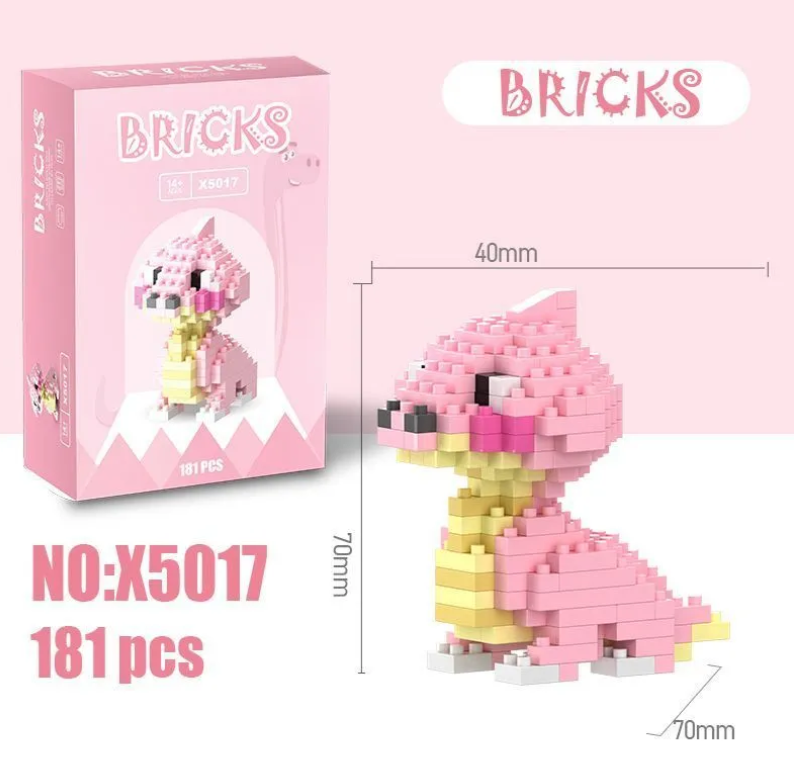 Конструктор фігурка BRICKS пікселі Динозавр 181 деталей Рожевий (X5017) - фото 2 Конструктор фігурка BRICKS пікселі Динозавр 181 деталей Рожевий (X5017) - фото 2