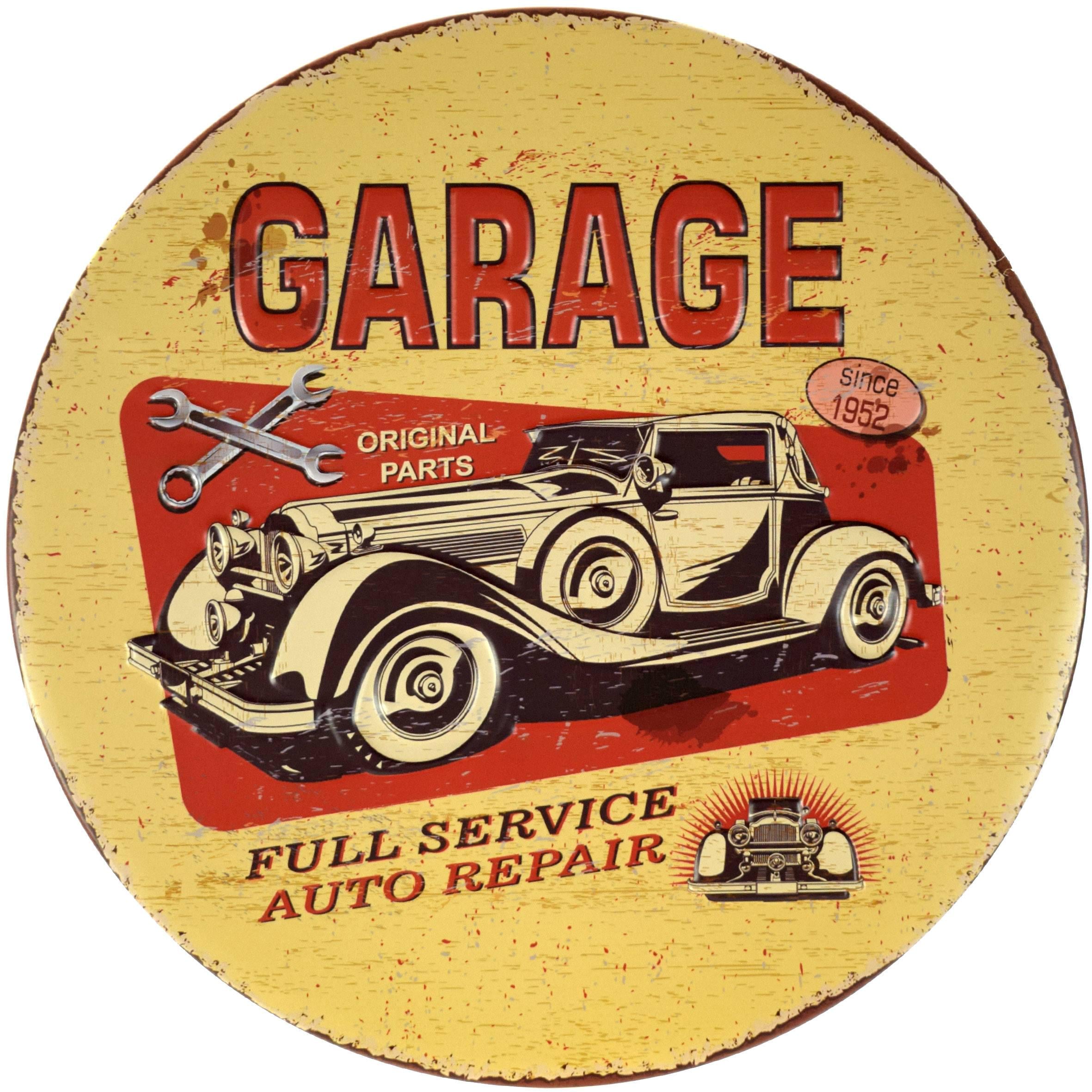 Табличка металлическая Гараж Полный Сервис Авто Ремонт/Garage Full Service Auto Repair круглая 30 см