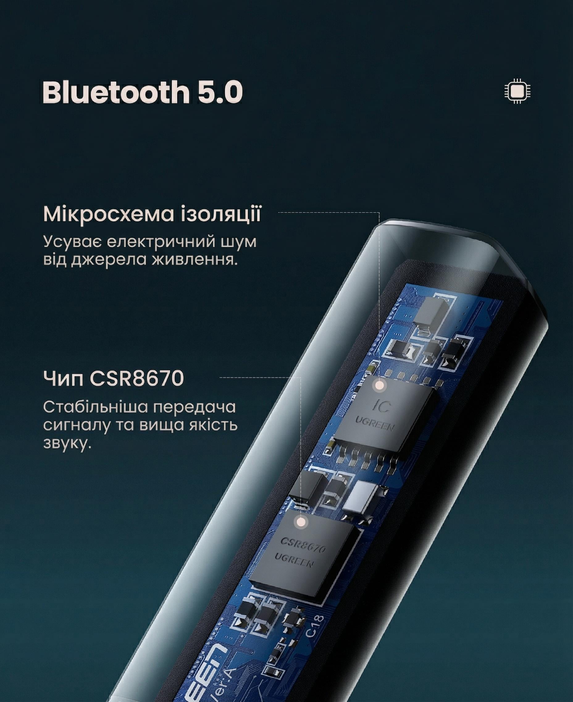 Bluetooth-трансмітер оптичний UGREEN CM150 Bluetooth 5.0/aptX/50 см Чорний (50213) - фото 7 Bluetooth-трансмітер оптичний UGREEN CM150 Bluetooth 5.0/aptX/50 см Чорний (50213) - фото 7