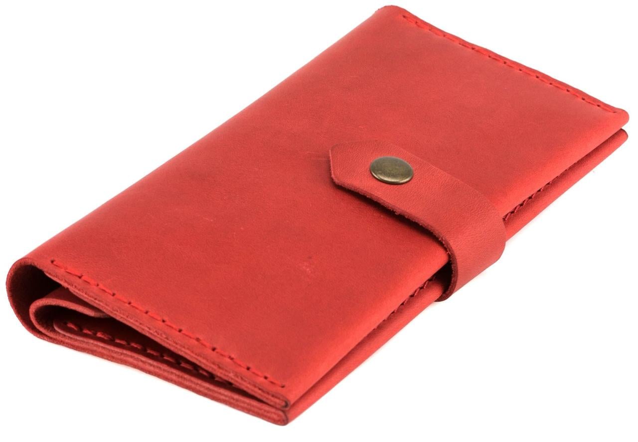 Кошелек женский Roller ручной работы натуральная кожа на кнопке 18х10 см Красный