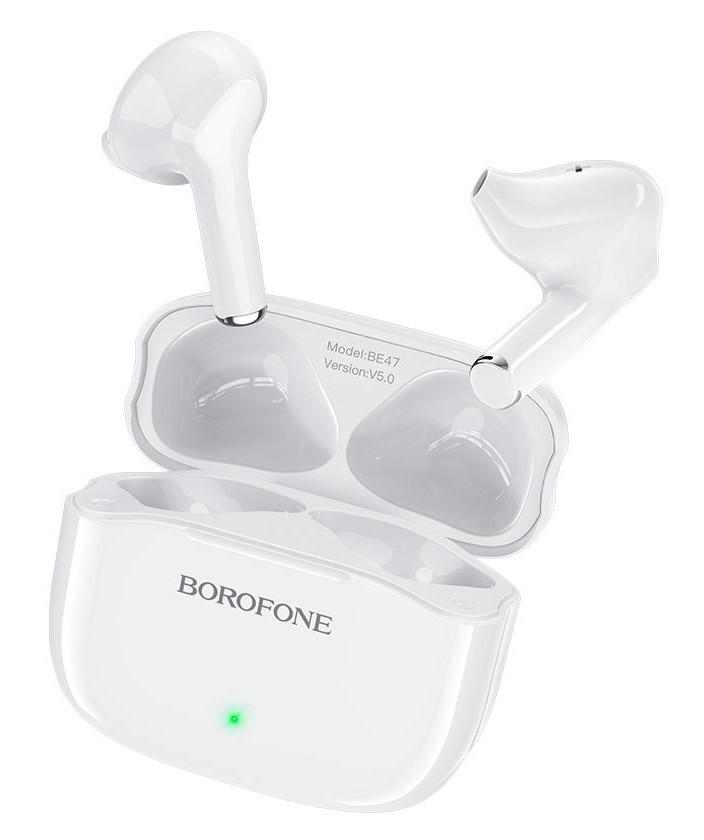 Наушники беспроводные вкладыши Borofone BE47 TWS Bluetooth в кейсе Белый