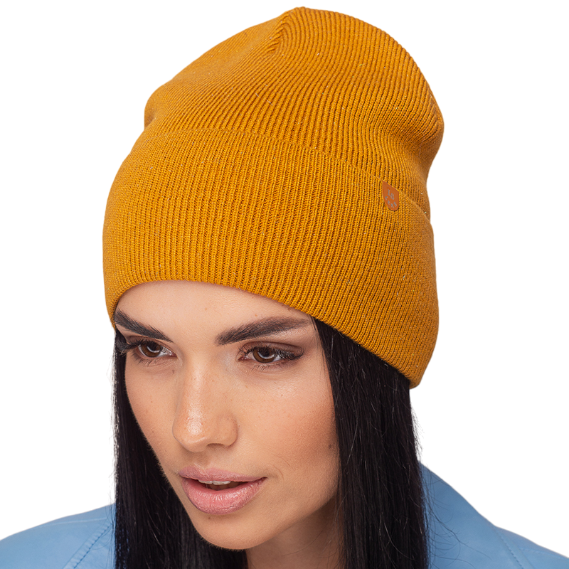 Шапка женская Leks Молния шерстяная на флисовой подкладке с отворотом One size Янтарный (122480)