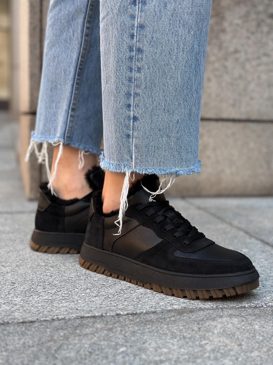 Кроссовки женские из кожи на меху р. 38 24,5 см Черный - фото 1 Кроссовки женские из кожи на меху р. 38 24,5 см Черный - фото 1