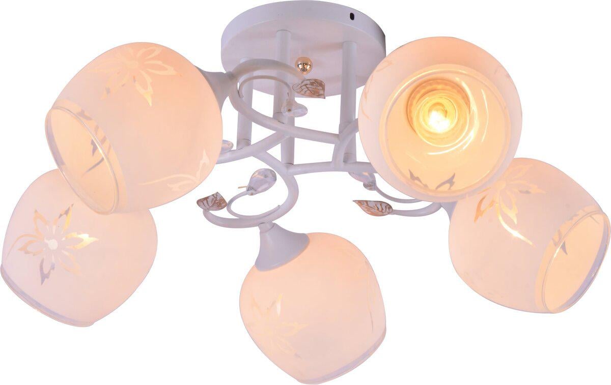 Люстра потолочная Light House SRS-20730/5 плафон белый матовый с узором Белый/Золотой