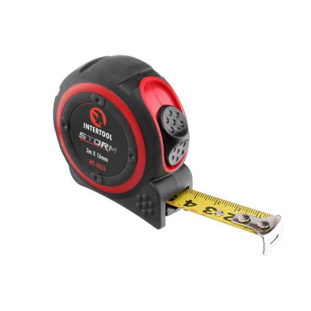 Рулетка Intertool со стальным полотном покрытым нейлоном 3 м 16 мм STORM (MT-0833) Рулетка Intertool со стальным полотном покрытым нейлоном 3 м 16 мм STORM (MT-0833)
