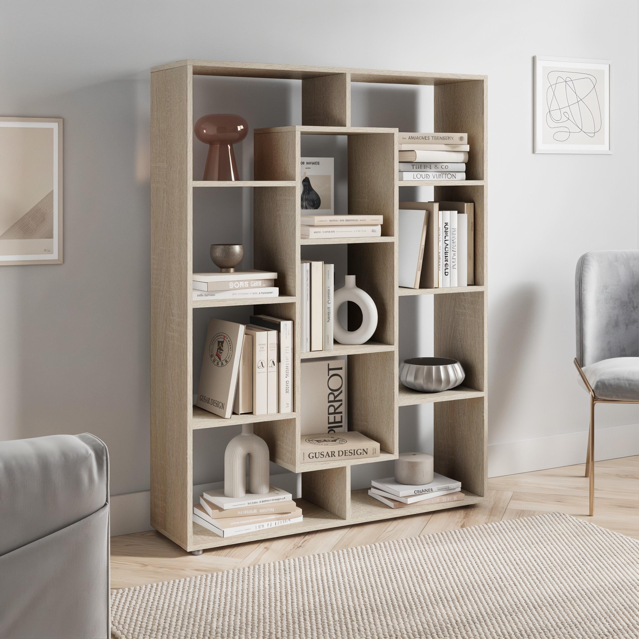 Стелаж для книг та декору на 11 комірок P-09 1072x290x1430 мм Дуб Сонома