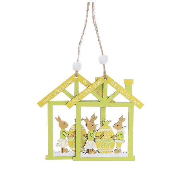 Декор пасхальный на подвесе BonaDi Домик 9 см 2 шт Зелено-жёлтый (781-915)