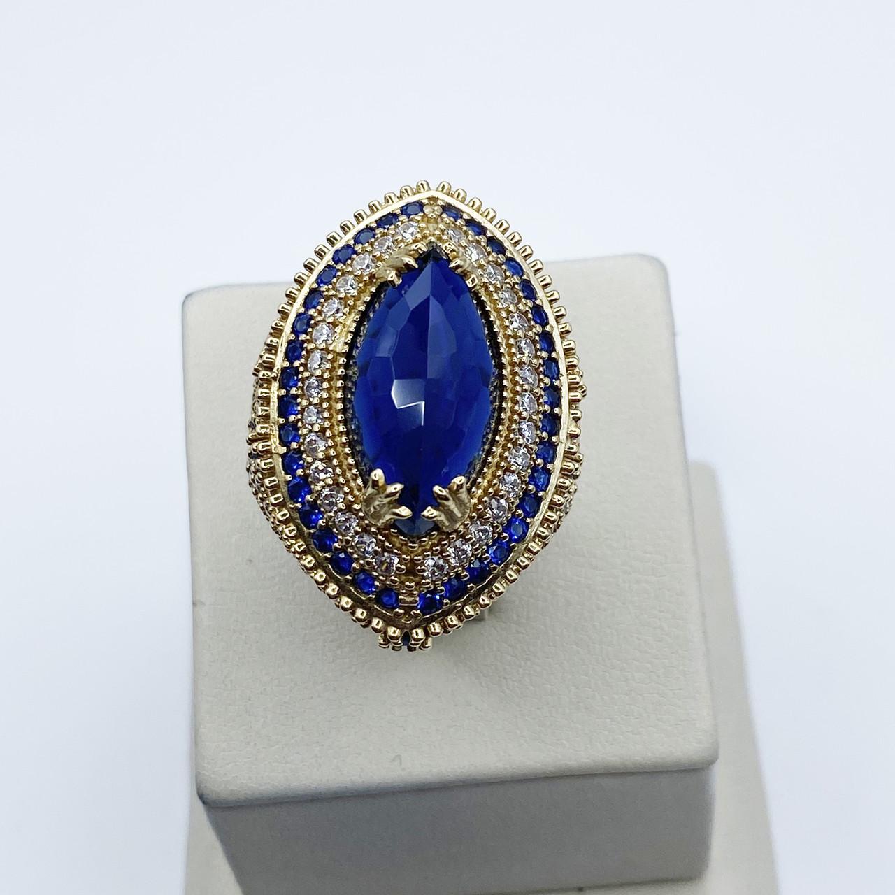 Кільце срібне Роксолана з сапфіром та кубічним цирконієм р. 19 12,3 г (2049086060)