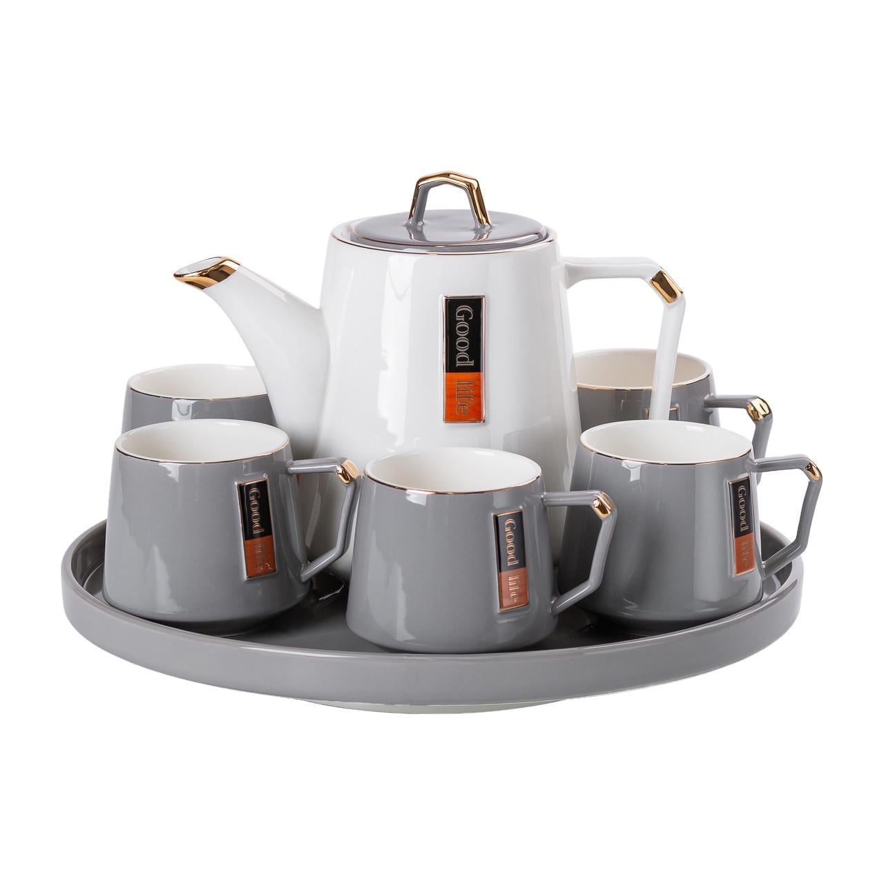 Чайный сервиз Light House Good life LG-30011 на 6 персон с фарфоровой подставкой Бело-серый Чайный сервиз Light House Good life LG-30011 на 6 персон с фарфоровой подставкой Бело-серый