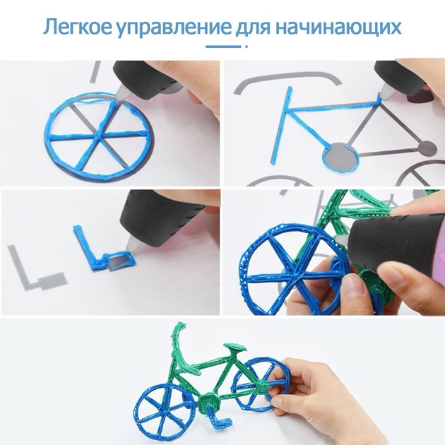 Ручка 3D PEN-3 с трафаретами Голубой (70524) - фото 5