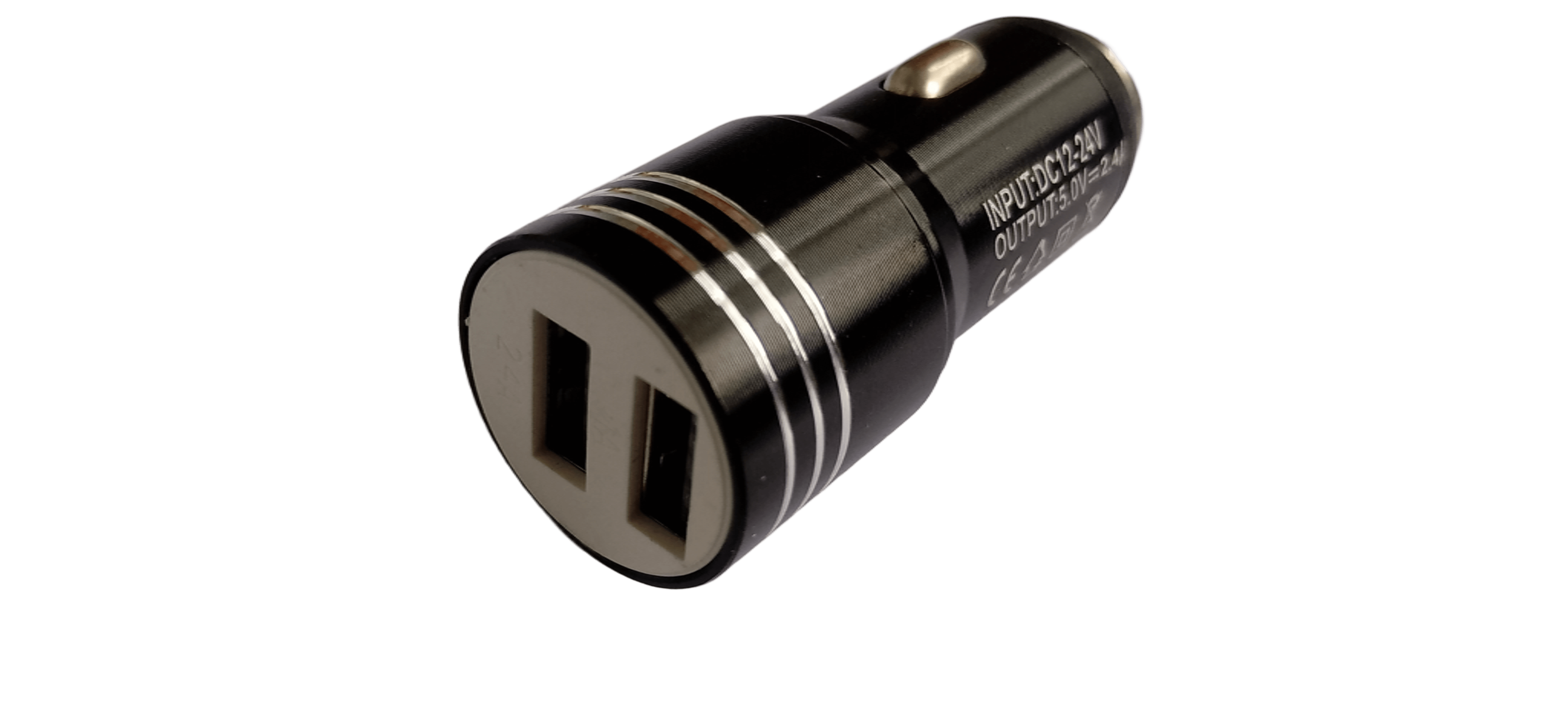 Зарядное устройство автомобильное 2 USB 12-24V 2,4 A металлический корпус Черный (1882)