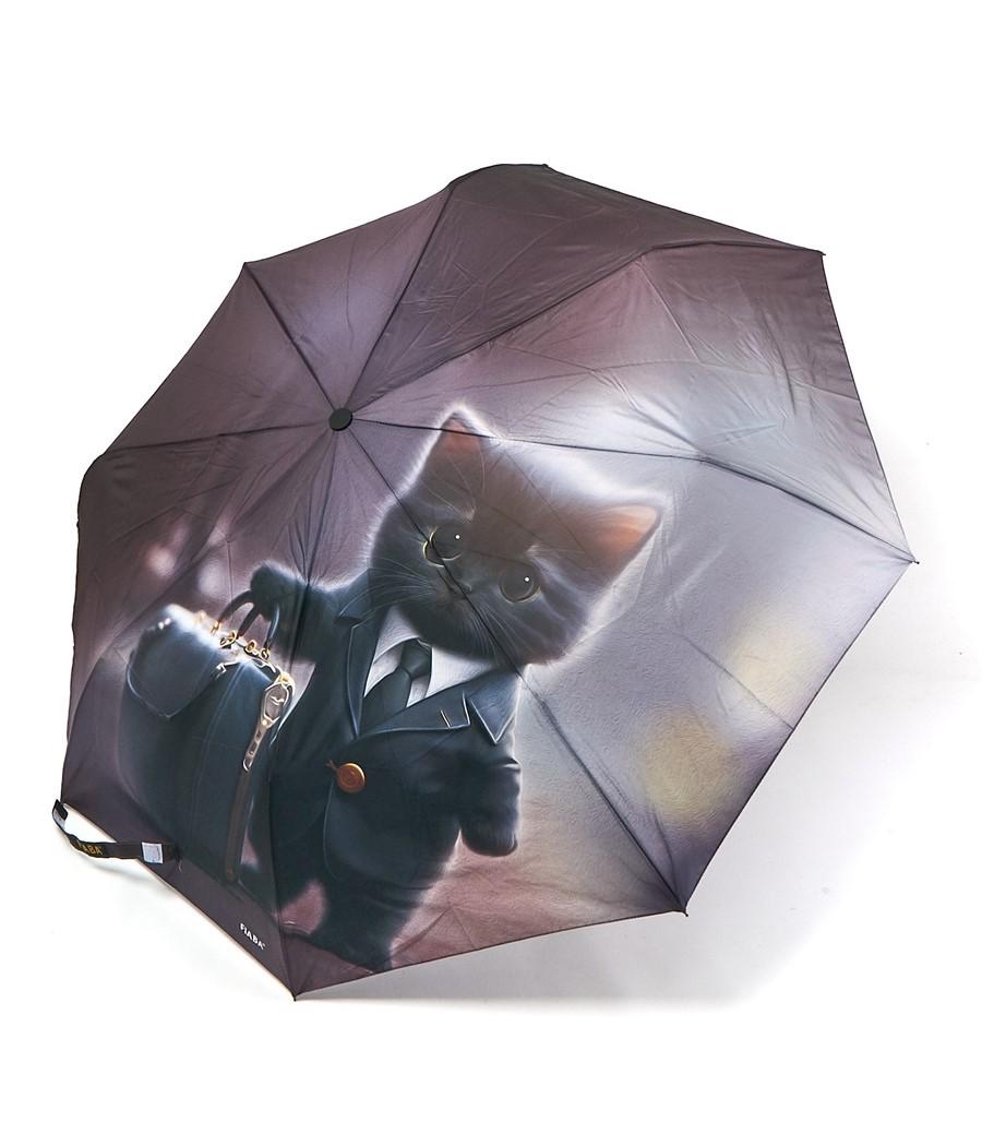 Зонтик полуавтомат Fiaba F23-028 на 8 спиц с котом Темно-пурпурный (d0ba6896) - фото 2
