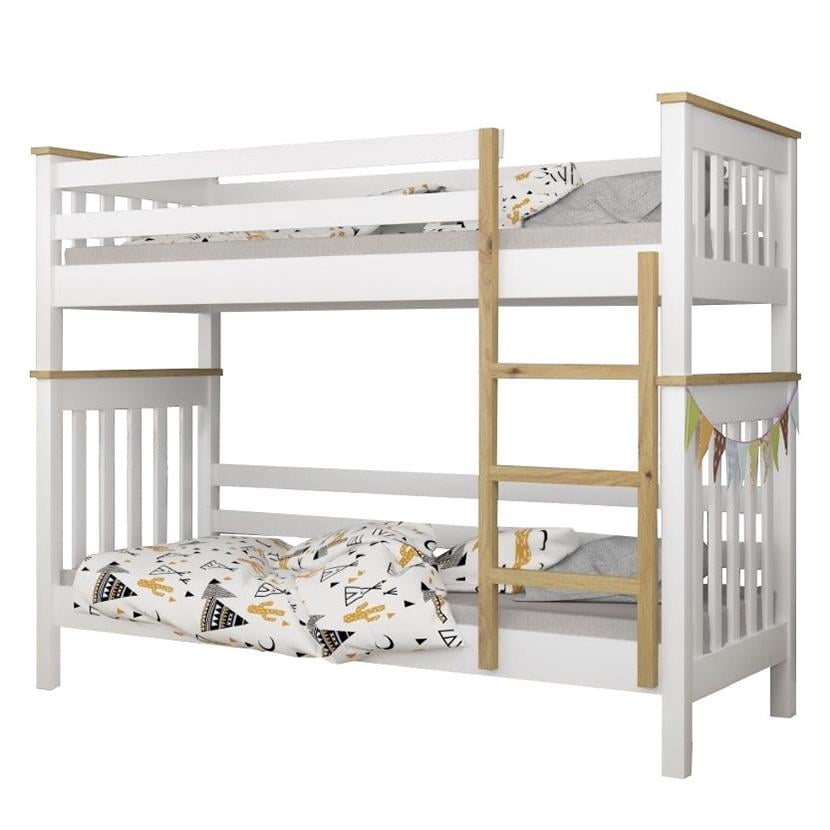 Двоярусне ліжко MebiGrand Скандинавія Міні без ящиків з масиву дерева 80х200 см Білий/Горіх світлий (23544) - фото 1