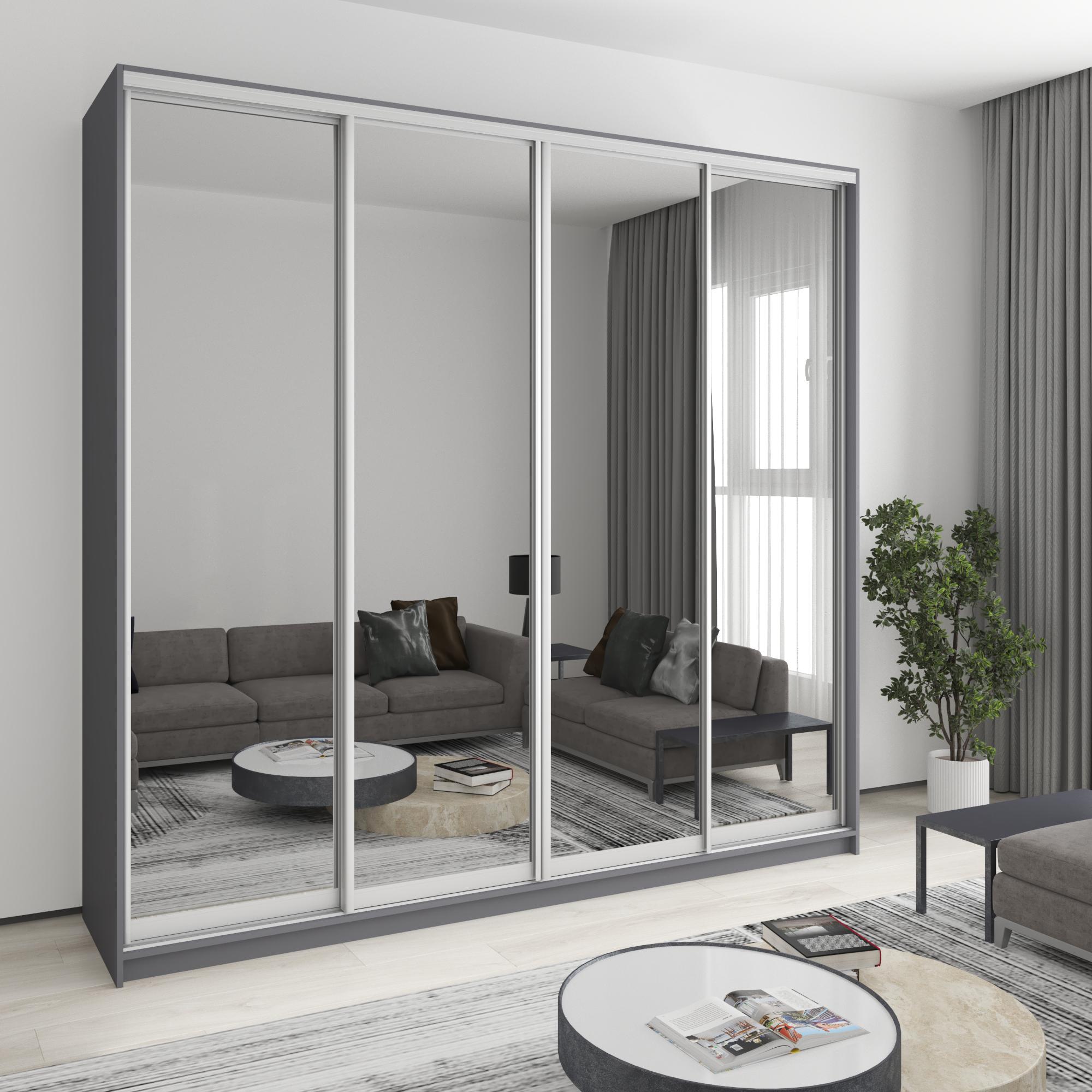 Шкаф-купе четырехдверный MebelStar Стандарт AL 4 зеркала 250x60x240 см Антрацит (MBS-13190)