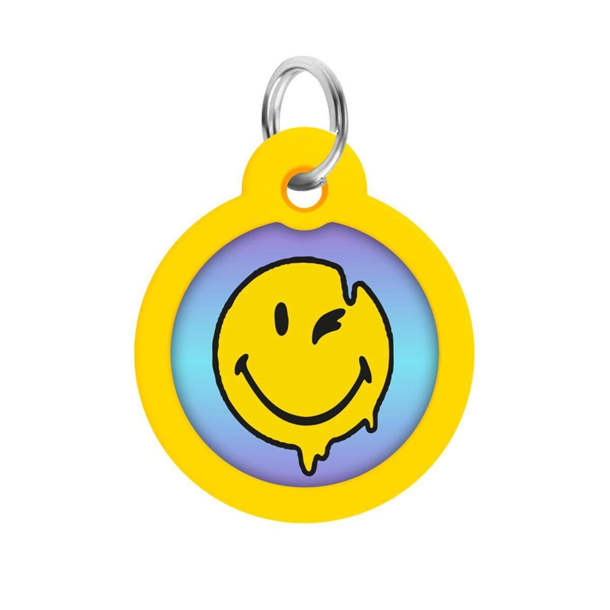 Адресник для собак/котів металевий Waudog Smart ID Смайли з QR-паспортом коло 30 мм Блакитний (230-0182 Col)