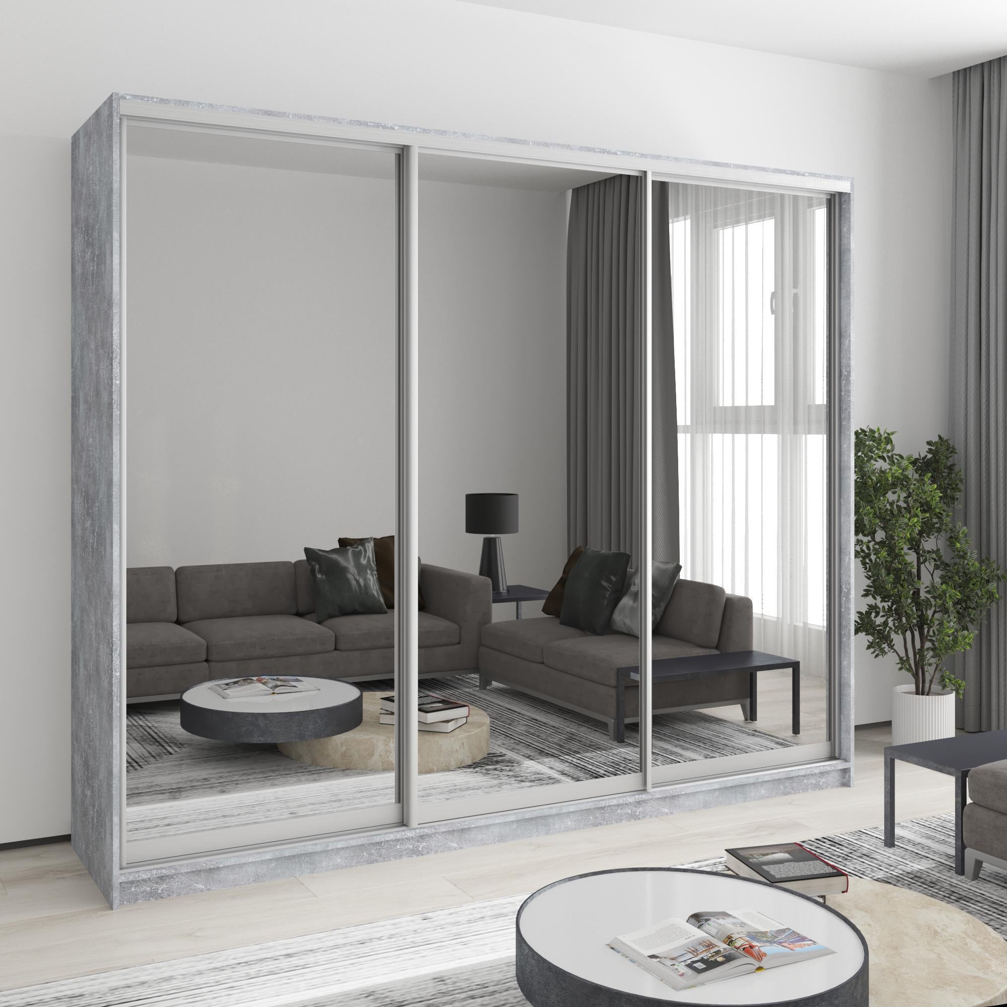 Шкаф-купе трехдверный MebelStar Уни AL 3 Зеркала 250x45x210 см Бетон (MBS-3132)