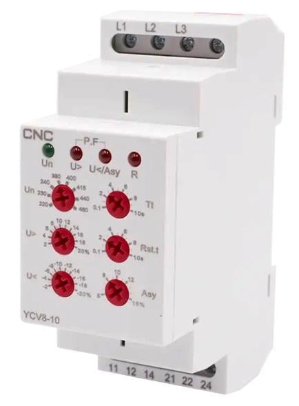 Реле контролю напруги модульне CNC YCV8-10 M460 L1-L2-L3 АС 220-460V 2 С/О 8А АС1 250V/DC 24V (27872336)