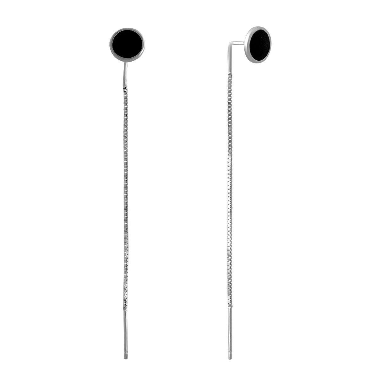 Серебряные серьги-протяжки с черной эмалью