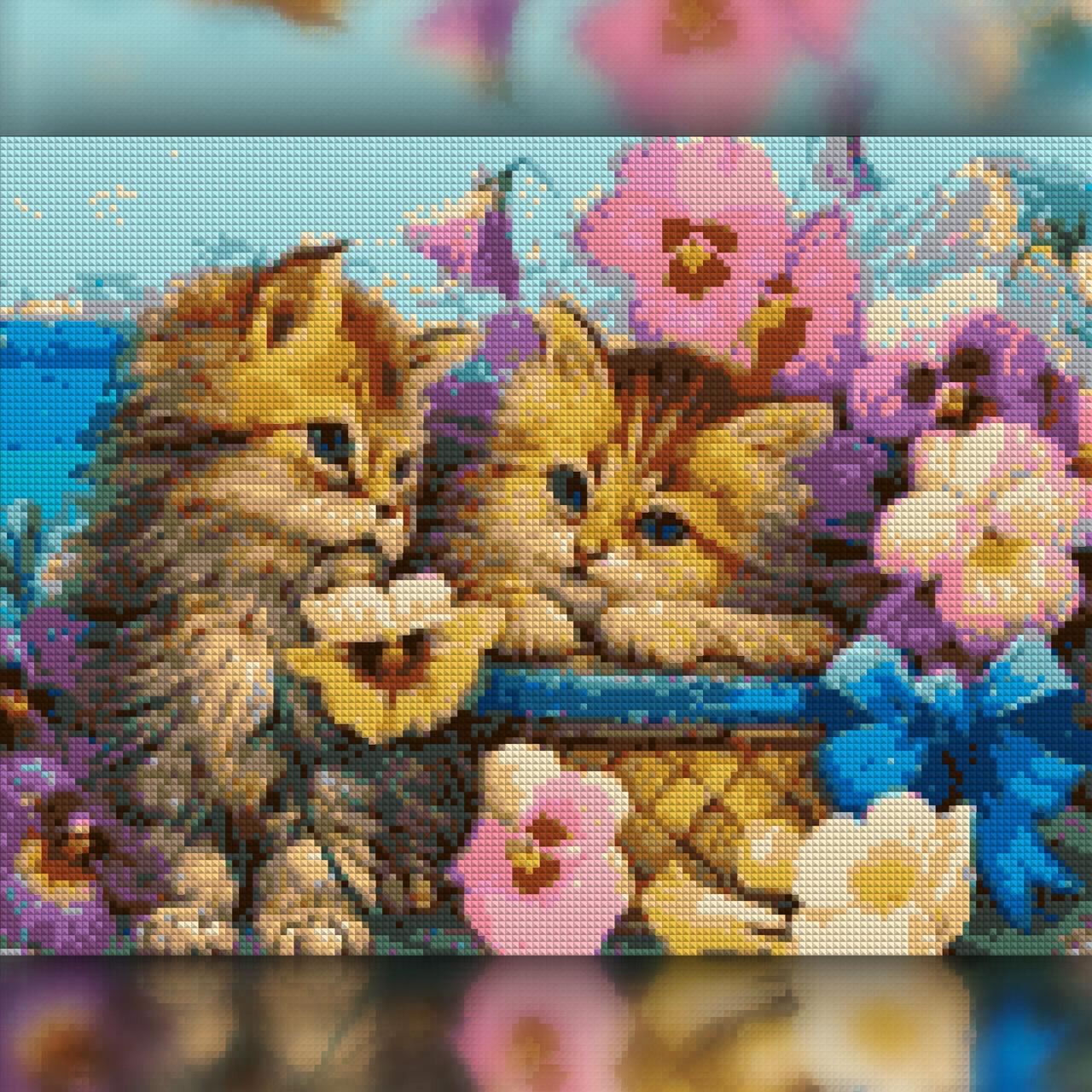Алмазная мозаика на подрамнике The Wortex Diamonds Котики в цветах 40x50 см (TWD20048L+P)