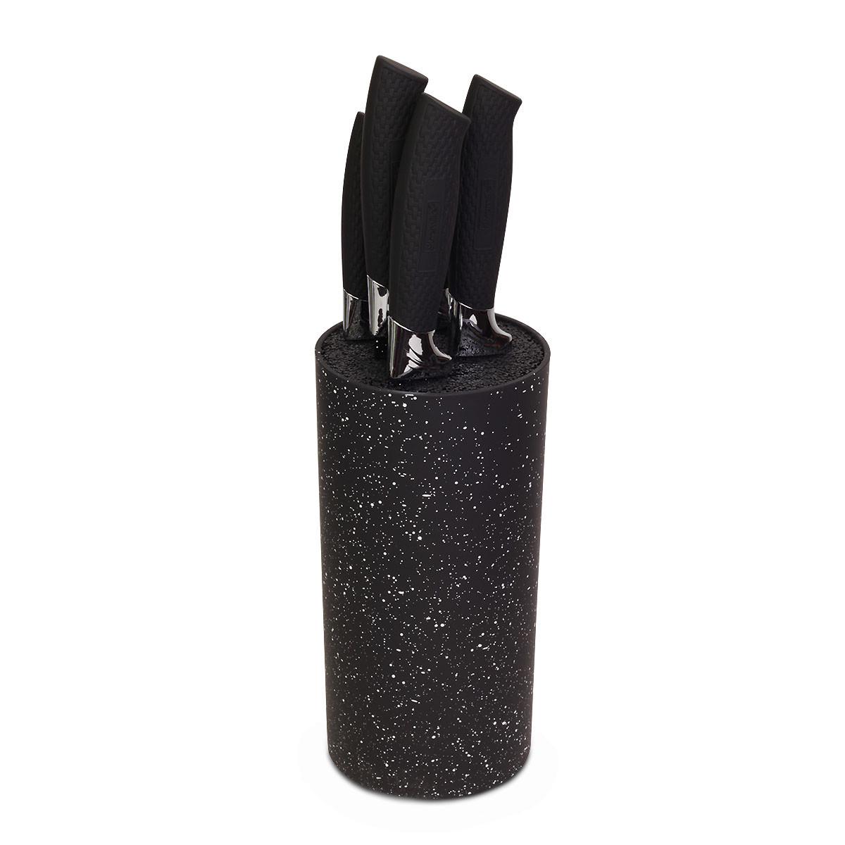 Набор ножей Kamille 5 пр. из нержавеющей стали и подставка Черный мрамор (KM-5132B)