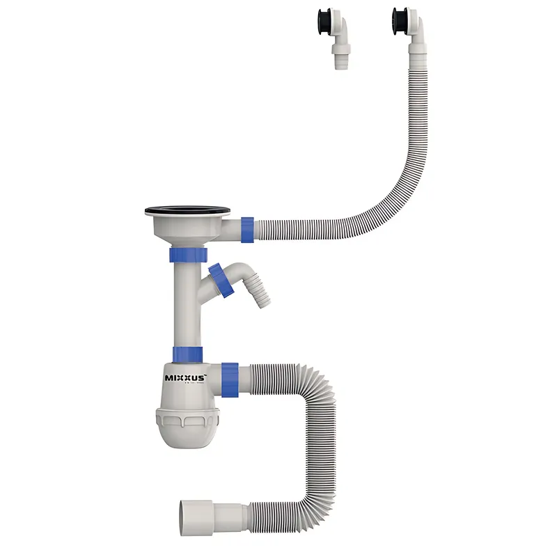 Сифон для кухні MIXXUS SK-06-BL з пластиковою сіткою/відведенням для пральної машини/гнучким круглим переливом 3 1/2"x40 мм (OL-MI8196)