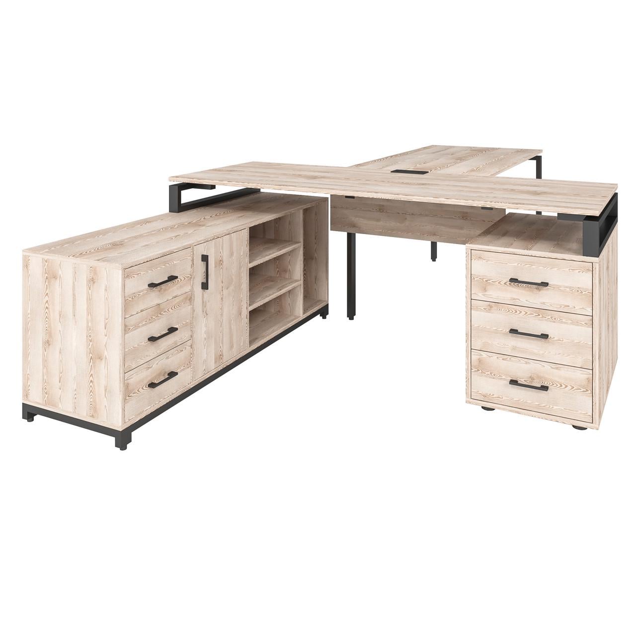 Офисный письменный стол Loft Details FLB200b с брифингом Сосна лофт кремовая с царгой
