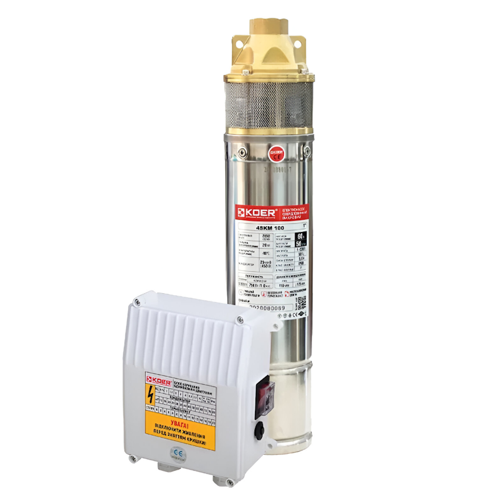 Насос скважинный KOER 4SKM-100B с пультом 0,75 кВт 220V H 60 Q 50 л/мин кабель 12 м (OL-KP2768)