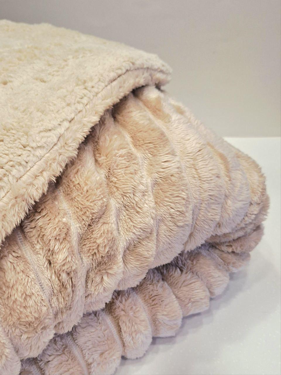 Плед на овчине Шарпей Королевская полоска 200x230 см Бежевый (1738) - фото 3