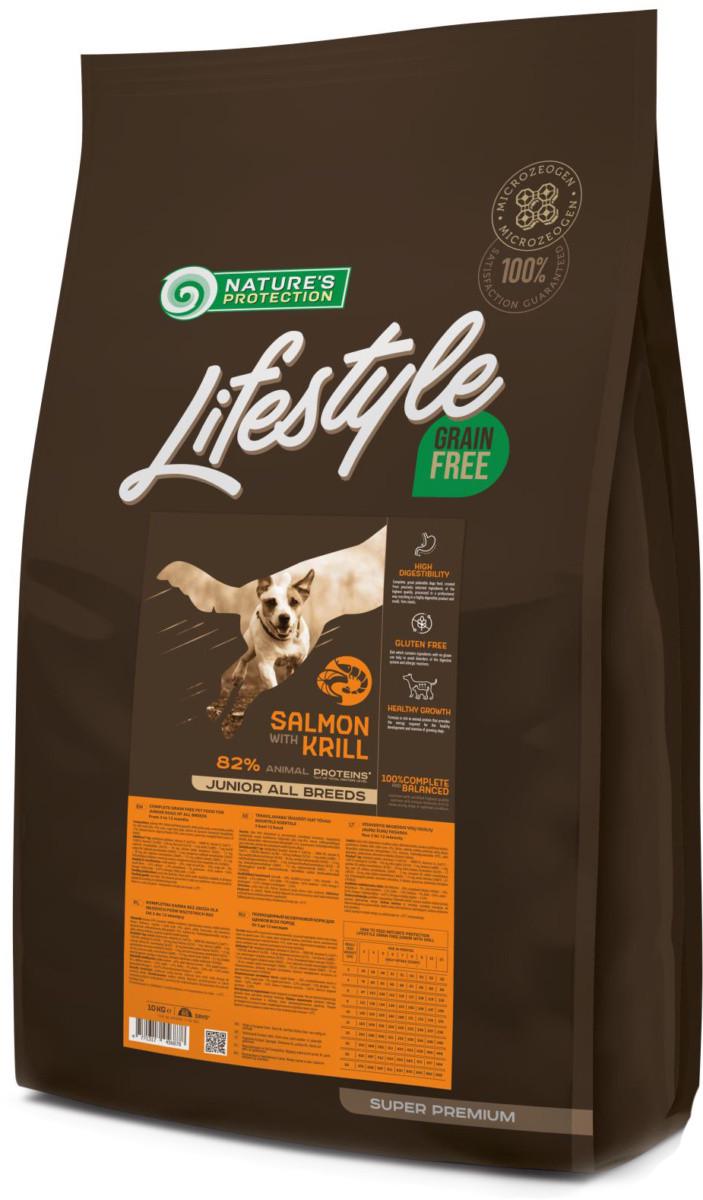 Корм сухой Nature's Protection Lifestyle Grain Free Salmon with Krill Junior All Breeds для юниоров беззерновой 10 кг (4771317456878)