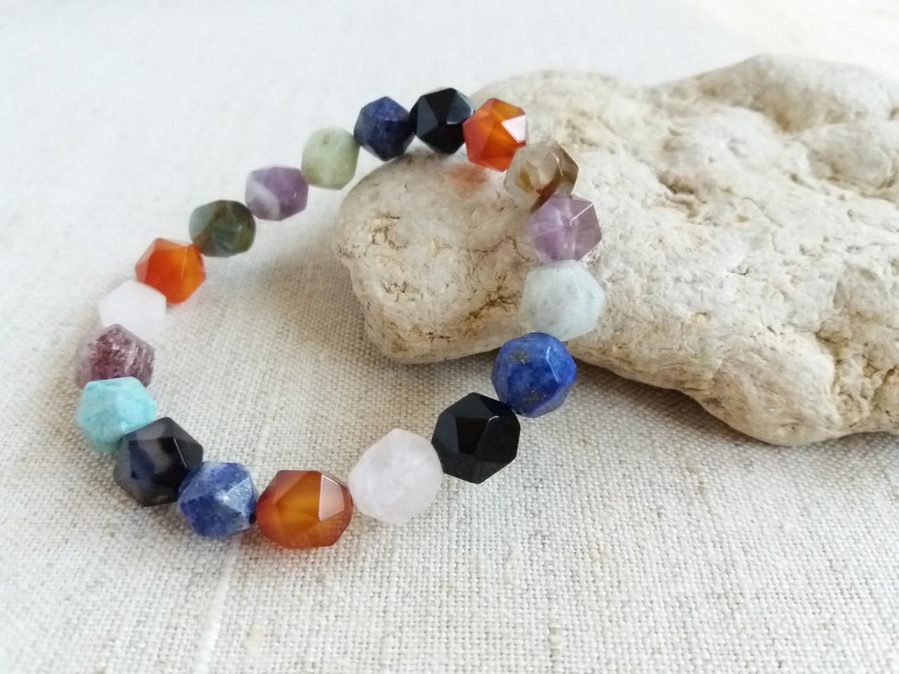 Браслет Аметист/Лазурит/Сердолік/Рожевий кварц/Чорний агат (1105534321)