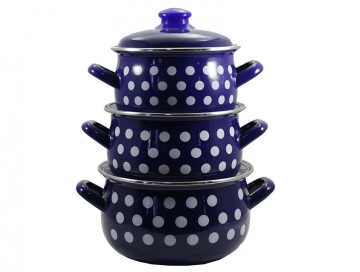 Набір каструль Interos Горох синій 3 шт. емальовані Набір каструль Interos Горох синій 3 шт. емальовані