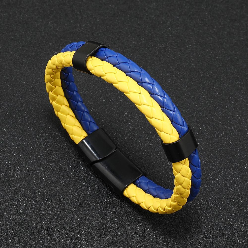 Браслет на руку патриотический плетеный с магнитной застежкой р. 21 Желто-голубой (1759681234) - фото 4