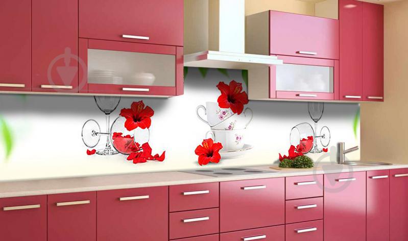 Наклейка виниловая кухонный фартук Zatarga "Гибискус и чашки" 600х2500 мм (Z181314)