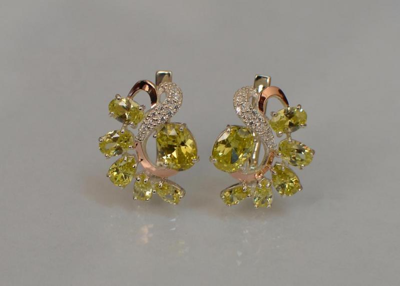 Серебряные серьги Sil с золотыми накладками 153s-4 Желтый (Sil-1048)