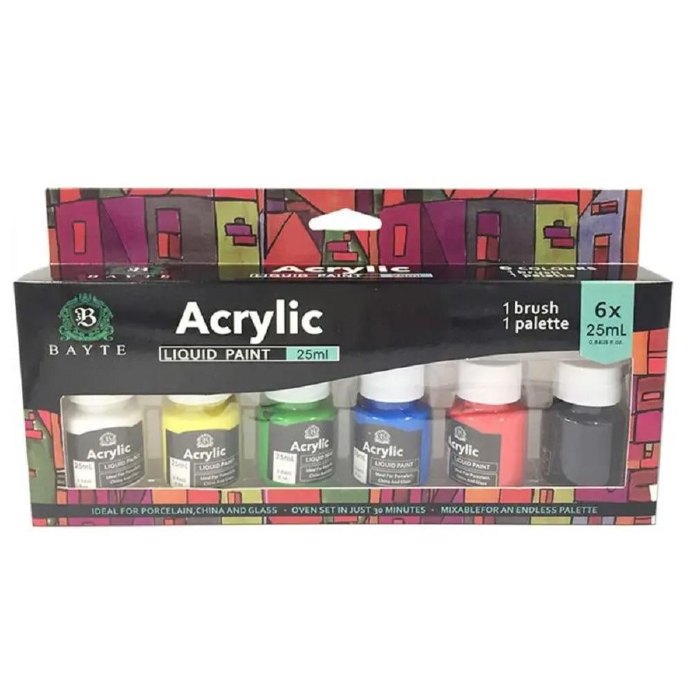 Краски акриловые с кисточкой 6 шт. 25мл (WW01938ST)