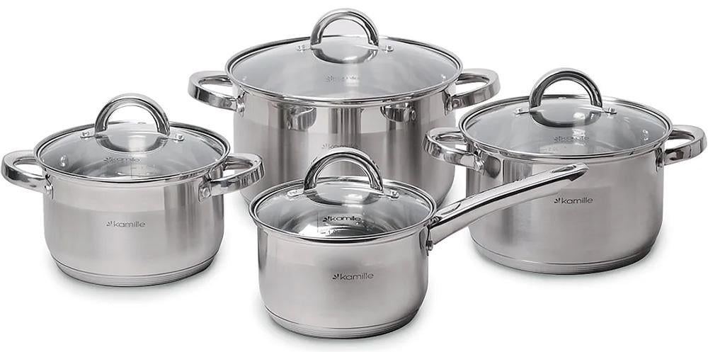 Набор посуды Kamille Glass Strip с ковшом 29/39/65/21 л (KM-5632S)